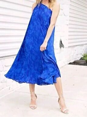 Banana Republic Pleated Blue One Shoulder Dress